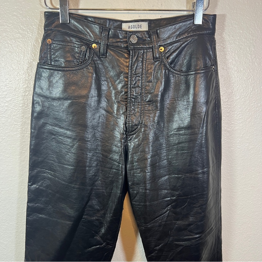 AGOLDE 90’s pinch waist recycled leather blend straight leg pants black - Picture 3 of 9